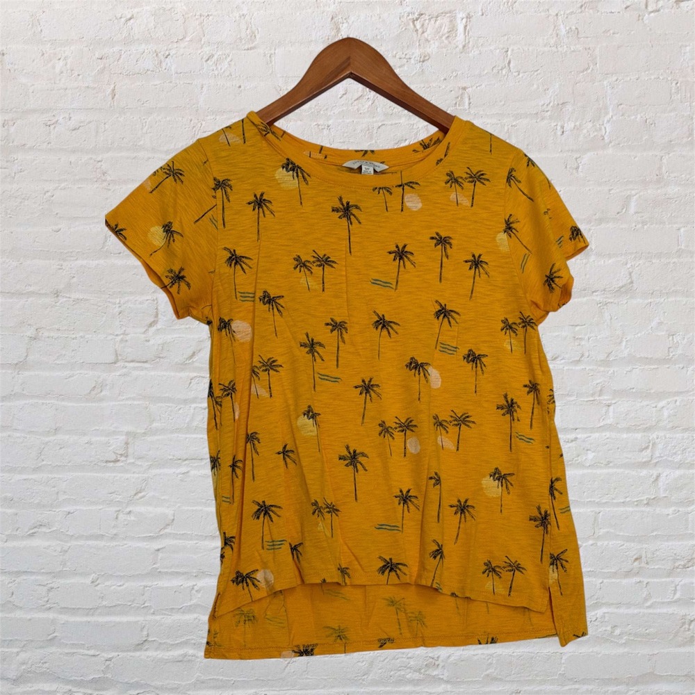 Lucky Brand Mustard Yellow Palm Tree Print Cotton Modal T-Shirt Small